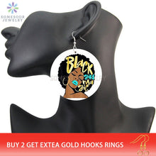 Load image into Gallery viewer, SOMESOOR Black Girl Magic Loops Wooden Drop Earrings Afro Natural Hair Melanin Poppin Art Both Sides Printed For Women Gifts
