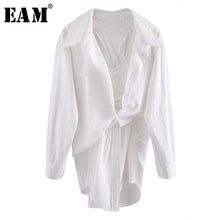 Load image into Gallery viewer, [EAM] Women White Irregular Knot Stitch Shirt Dress New V-collar Long Sleeve Loose Fit Fashion Tide Spring Summer 2020 WL96100
