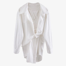 Load image into Gallery viewer, [EAM] Women White Irregular Knot Stitch Shirt Dress New V-collar Long Sleeve Loose Fit Fashion Tide Spring Summer 2020 WL96100
