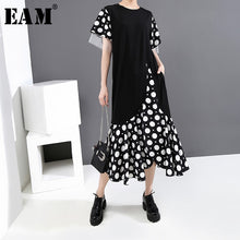 Load image into Gallery viewer, [EAM] Women Black Dot Printed Mesh Ruffles Midi Dress New Round Neck Short Sleeve Loose Fit Fashion Spring Summer 2020 1U128
