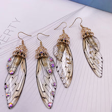 Load image into Gallery viewer, New Handmade Fairy Simulation Wing Earrings Insect Butterfly Wing Drop Earrings Foil Rhinestone Earrings Romantic Bridal Jewelry
