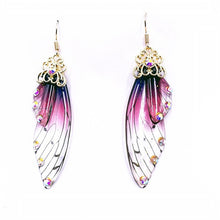 Load image into Gallery viewer, New Handmade Fairy Simulation Wing Earrings Insect Butterfly Wing Drop Earrings Foil Rhinestone Earrings Romantic Bridal Jewelry
