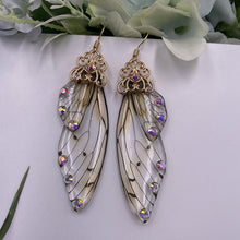 Load image into Gallery viewer, New Handmade Fairy Simulation Wing Earrings Insect Butterfly Wing Drop Earrings Foil Rhinestone Earrings Romantic Bridal Jewelry

