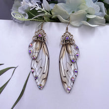 Load image into Gallery viewer, New Handmade Fairy Simulation Wing Earrings Insect Butterfly Wing Drop Earrings Foil Rhinestone Earrings Romantic Bridal Jewelry
