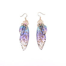 Load image into Gallery viewer, New Handmade Fairy Simulation Wing Earrings Insect Butterfly Wing Drop Earrings Foil Rhinestone Earrings Romantic Bridal Jewelry

