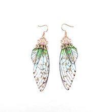 Load image into Gallery viewer, New Handmade Fairy Simulation Wing Earrings Insect Butterfly Wing Drop Earrings Foil Rhinestone Earrings Romantic Bridal Jewelry
