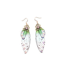 Load image into Gallery viewer, New Handmade Fairy Simulation Wing Earrings Insect Butterfly Wing Drop Earrings Foil Rhinestone Earrings Romantic Bridal Jewelry
