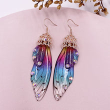 Load image into Gallery viewer, New Handmade Fairy Simulation Wing Earrings Insect Butterfly Wing Drop Earrings Foil Rhinestone Earrings Romantic Bridal Jewelry
