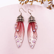 Load image into Gallery viewer, New Handmade Fairy Simulation Wing Earrings Insect Butterfly Wing Drop Earrings Foil Rhinestone Earrings Romantic Bridal Jewelry
