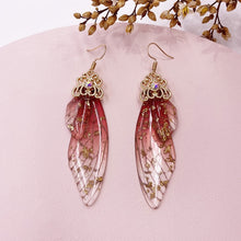 Load image into Gallery viewer, New Handmade Fairy Simulation Wing Earrings Insect Butterfly Wing Drop Earrings Foil Rhinestone Earrings Romantic Bridal Jewelry
