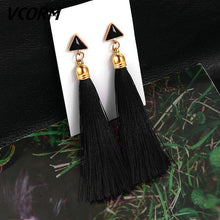 Load image into Gallery viewer, VCORM Bohemian Tassel Crystal Long Drop Earrings for Women Red Cotton Silk Fabric Fringe Earrings 2019 Fashion Woman Jewelry
