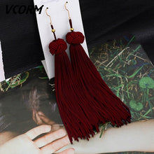 Load image into Gallery viewer, VCORM Bohemian Tassel Crystal Long Drop Earrings for Women Red Cotton Silk Fabric Fringe Earrings 2019 Fashion Woman Jewelry
