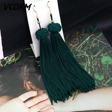 Load image into Gallery viewer, VCORM Bohemian Tassel Crystal Long Drop Earrings for Women Red Cotton Silk Fabric Fringe Earrings 2019 Fashion Woman Jewelry
