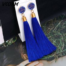 Load image into Gallery viewer, VCORM Bohemian Tassel Crystal Long Drop Earrings for Women Red Cotton Silk Fabric Fringe Earrings 2019 Fashion Woman Jewelry
