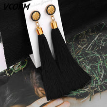 Load image into Gallery viewer, VCORM Bohemian Tassel Crystal Long Drop Earrings for Women Red Cotton Silk Fabric Fringe Earrings 2019 Fashion Woman Jewelry

