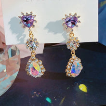 Load image into Gallery viewer, MENGJIQIAO New Korean Shiny Heart Crystal Drop Earrings For Women Fashion Shell Rhinestone Boucle D'oreille Party Jeweley Gift
