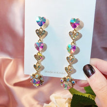 Load image into Gallery viewer, MENGJIQIAO New Korean Shiny Heart Crystal Drop Earrings For Women Fashion Shell Rhinestone Boucle D'oreille Party Jeweley Gift
