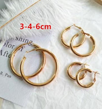 Load image into Gallery viewer, HUANZHI 2019 New Minimalist Gold Metal Large Circle Geometric Round Big Hoop Earrings for Women Girl Wedding Party Jewelry
