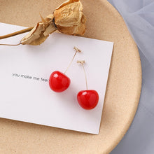 Load image into Gallery viewer, AOMU 2020 New Japan Korean Cherry Fruit Shaped Drop Earrings For Women Sweet Girls Cute Brincos Line Pendientes Jewelry Gifts
