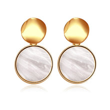 Load image into Gallery viewer, POXAM New Korean Statement Round Earrings For Women Geometric Gold Shell Fluff Dangle Drop Earrings Brincos 2020 Fashion Jewelry
