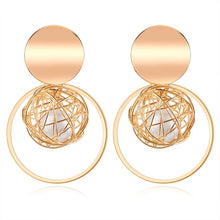 Load image into Gallery viewer, POXAM New Korean Statement Round Earrings For Women Geometric Gold Shell Fluff Dangle Drop Earrings Brincos 2020 Fashion Jewelry
