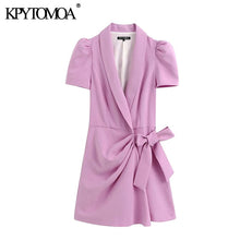 Load image into Gallery viewer, KPYTOMOA Women 2020 Chic Fashion Office Wear Blazer-Style Playsuit Vintage Crossover V Neck Puff Sleeve Bow Tied Female Jumpsuit

