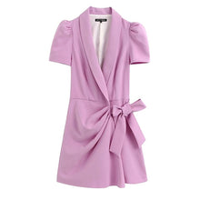 Load image into Gallery viewer, KPYTOMOA Women 2020 Chic Fashion Office Wear Blazer-Style Playsuit Vintage Crossover V Neck Puff Sleeve Bow Tied Female Jumpsuit
