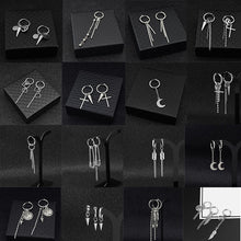Load image into Gallery viewer, SOHOT Hot Dangle Long Tassel Unisex Hoop Earrings Punk Metal Jewelry Brincos Silver Color Star Cross Pendant Exaggerate Design
