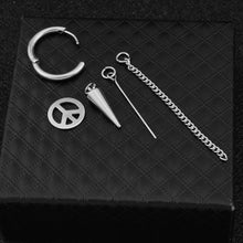 Load image into Gallery viewer, SOHOT Hot Dangle Long Tassel Unisex Hoop Earrings Punk Metal Jewelry Brincos Silver Color Star Cross Pendant Exaggerate Design

