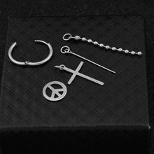 Load image into Gallery viewer, SOHOT Hot Dangle Long Tassel Unisex Hoop Earrings Punk Metal Jewelry Brincos Silver Color Star Cross Pendant Exaggerate Design
