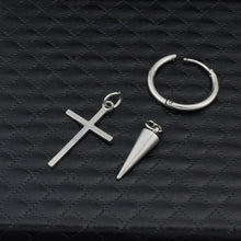 Load image into Gallery viewer, SOHOT Hot Dangle Long Tassel Unisex Hoop Earrings Punk Metal Jewelry Brincos Silver Color Star Cross Pendant Exaggerate Design
