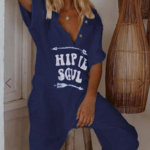 Load image into Gallery viewer, Oversize Linen Short Sleeve Women's Jumpsuits V-neck Printed Buttons Pockets Female Rompers 2020 Summer Casual Ladies Jumpsuit
