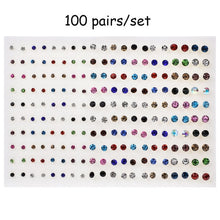 Load image into Gallery viewer, 100 Pairs Women Acrylic Crystal Small Stud Earrings Sets Girl Child Heart Star Animal Moon Crown Earring Jewelry

