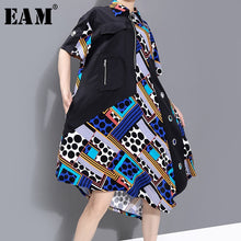 Load image into Gallery viewer, [EAM] Women Black Pattern Printed Big Size Shirt Dress New Lapel Short Sleeve Loose Fit Fashion Tide Spring Summer 2020 1W005
