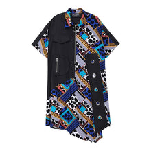 Load image into Gallery viewer, [EAM] Women Black Pattern Printed Big Size Shirt Dress New Lapel Short Sleeve Loose Fit Fashion Tide Spring Summer 2020 1W005
