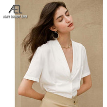 Load image into Gallery viewer, AEL Satin Blouse Women 2020 Summer Short Sleeve white Office Ladies Shirt elegant Work Top Casual Female Clothing
