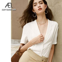 Load image into Gallery viewer, AEL Satin Blouse Women 2020 Summer Short Sleeve white Office Ladies Shirt elegant Work Top Casual Female Clothing
