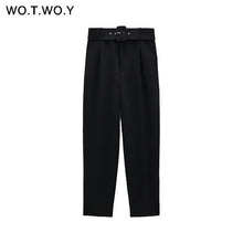 Load image into Gallery viewer, WOTWOY Elegant Formal High Waist Pants Women Skinny Office Lady Pencil Pants Women Pockets Sashes Ankle-Length Trousers Women
