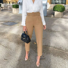 Load image into Gallery viewer, WOTWOY Elegant Formal High Waist Pants Women Skinny Office Lady Pencil Pants Women Pockets Sashes Ankle-Length Trousers Women

