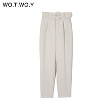 Load image into Gallery viewer, WOTWOY Elegant Formal High Waist Pants Women Skinny Office Lady Pencil Pants Women Pockets Sashes Ankle-Length Trousers Women

