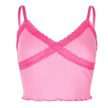 Load image into Gallery viewer, Lace Patchwork E-girl Y2K Top Women Summer Sexy Backless V-neck Short Camisole Casual Spaghetti Strap Solid Camis Cuteandpsycho
