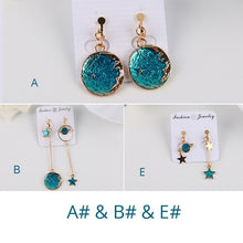 Load image into Gallery viewer, Korea Style Asymmetrical Fresh Enamel blue Star Moon Planet  Circle Clip on Earrings Non Pierced For Girl Women Party Gift
