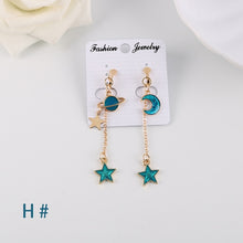 Load image into Gallery viewer, Korea Style Asymmetrical Fresh Enamel blue Star Moon Planet  Circle Clip on Earrings Non Pierced For Girl Women Party Gift
