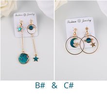 Load image into Gallery viewer, Korea Style Asymmetrical Fresh Enamel blue Star Moon Planet  Circle Clip on Earrings Non Pierced For Girl Women Party Gift
