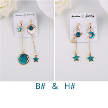 Load image into Gallery viewer, Korea Style Asymmetrical Fresh Enamel blue Star Moon Planet  Circle Clip on Earrings Non Pierced For Girl Women Party Gift
