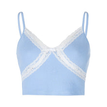 Load image into Gallery viewer, Lace Patchwork E-girl Y2K Top Women Summer Sexy Backless V-neck Short Camisole Casual Spaghetti Strap Solid Camis Cuteandpsycho
