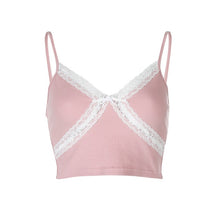 Load image into Gallery viewer, Lace Patchwork E-girl Y2K Top Women Summer Sexy Backless V-neck Short Camisole Casual Spaghetti Strap Solid Camis Cuteandpsycho
