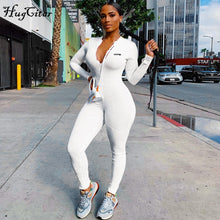 Load image into Gallery viewer, Hugcitar 2020 letters print long sleeve zipper patchwork sexy jumpsuit summer women fashion streetwear outfits jumper
