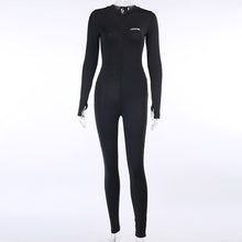 Load image into Gallery viewer, Hugcitar 2020 letters print long sleeve zipper patchwork sexy jumpsuit summer women fashion streetwear outfits jumper
