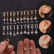 Load image into Gallery viewer, 1PC Ear Piercing Jewelry Cross Star Love Heart 20G Gold Hoop With Cz Pendant Cartilage Helix Rook Earring
